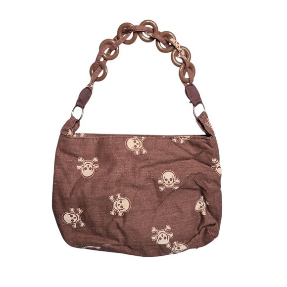 Brown Skull Pattern Shoulder Bag with Chunky Chain Handle Y2K Punk - Picture 1 of 5